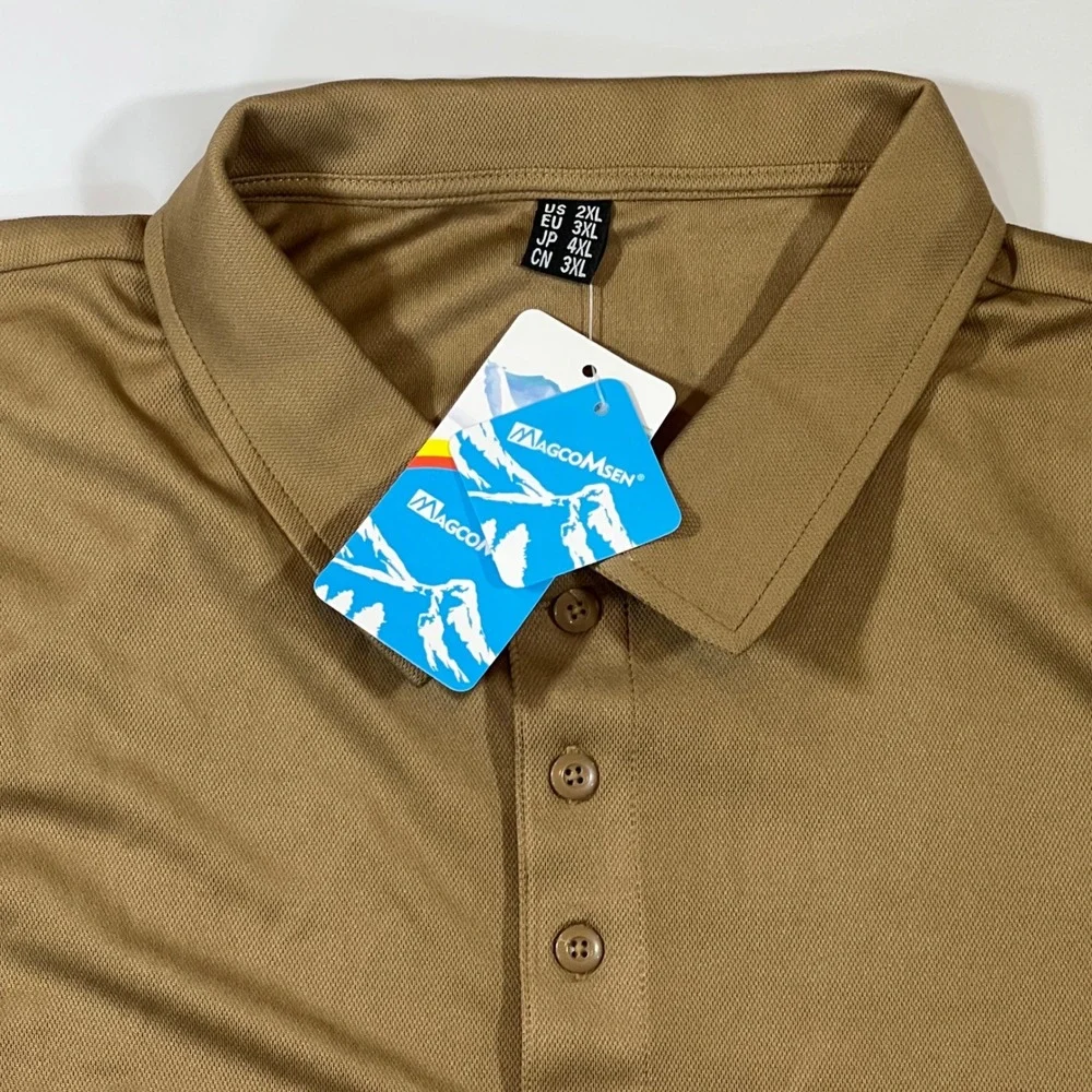 MAGCOMSEN Tactical Polo Shirt Mens 2XL Tan NWT Moisture Wicking Gorpcore Utility